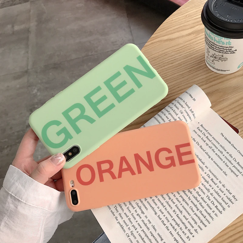 

Green Word Case For iPhone 6 6s 7 8 Plus Matte Soft Cases For iphone X Xs Max XR TPU Orange Silicone Back Cover Capa