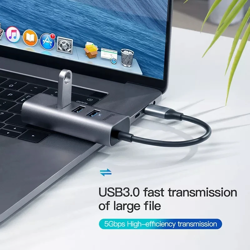 Mijia Baseus 4 в 1 type-c до 3 Женский USB 3,0 RJ45 адаптер Gigabit концентратор док-станция для мобильного телефона планшета компьютера ноутбука