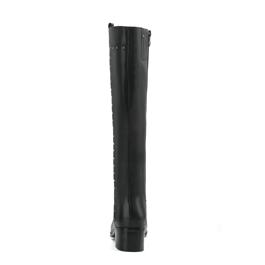 NIKOVE/; женские сапоги до колена; модные зимние сапоги; элегантные черные женские сапоги на молнии с квадратным высоким каблуком и квадратным носком; размеры 34-40