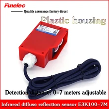 Аутентичный Диффузный фотоэлектрический переключатель на большие расстояния, датчик E3K100-7M, расстояние обнаружения 0-10 метров