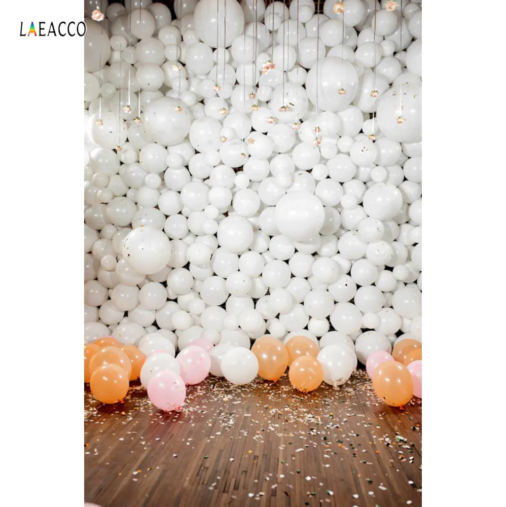 

Laeacc Balloons Baby Birthday Party Wedding Wooden Floor Love Baby Portrait Photo Backdrop Photographic Background Photo Studio