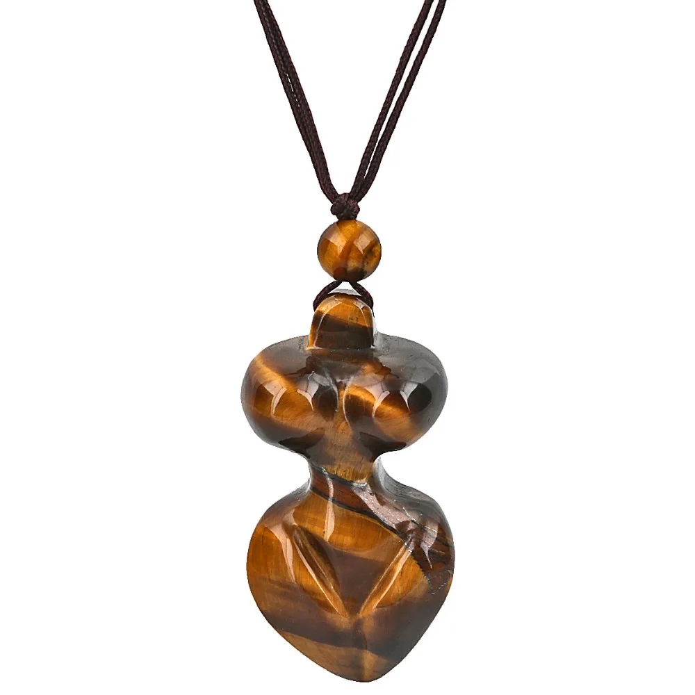 

TUMBEELLUWA Tiger's Eye Stone Mother Earth Spiral Goddess Pendant Necklace,Healing Jewelry