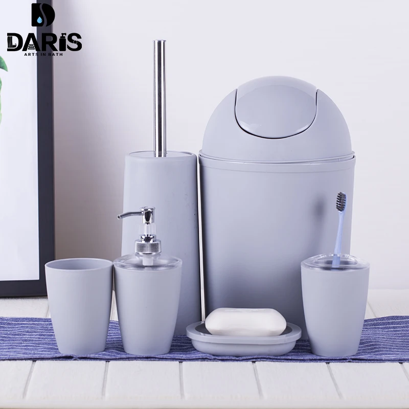 SDARISB 6PCS Solid Luxury Plastic Bathroom Accessories Set Wash Suit Shell Bath Set Tumbler Toothbrush Holder Set Bath Storage