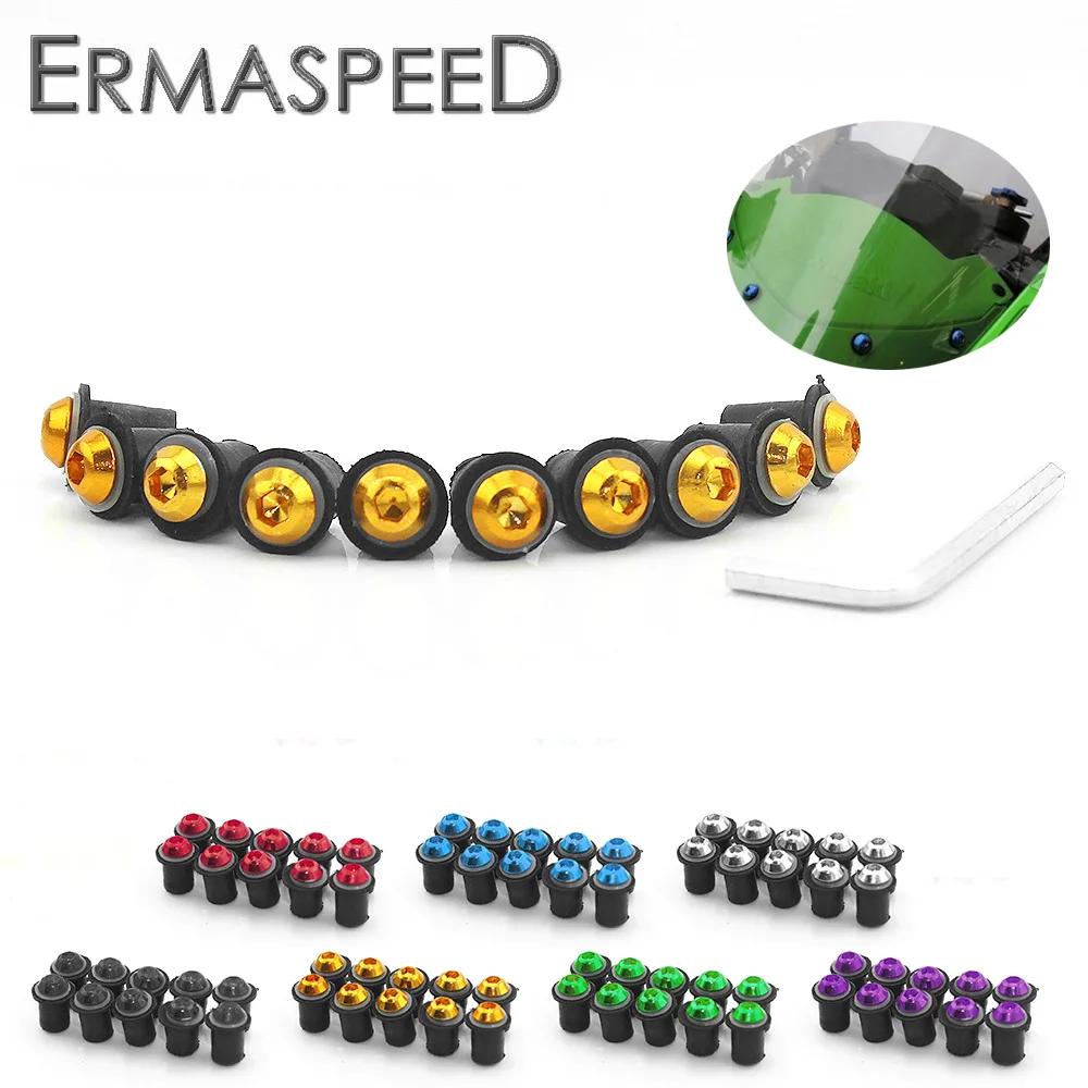 

10pcs Motorcycle M5 5mm Windshield Bolts Screw Kit Fairing Windscreen Screws Black Green Blue Black Purple Silver Orange