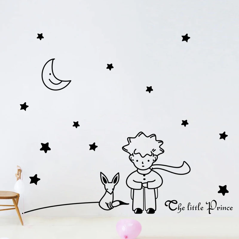 Popular Book Fairy Tale The Little Prince Fox Moon Star Wall Sticker For Kids Room Baby Birthday Gift Nursery Vinyl Mural Decals