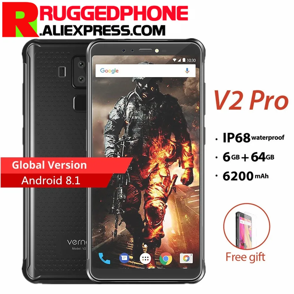 

Vernee V2 Pro Android 8.1 IP68 Waterproof Smartphone 5.99" Face ID 6GB RAM 64GB ROM 21MP 4 Cams NFC 6200mAh 4G LTE Mobile Phone