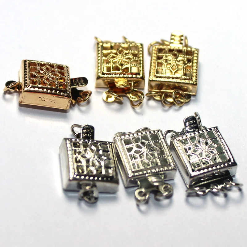 

Free Shipping Never Change Color! 100% Real 14K Gold Filled Filigree Hollow Flower Square Cube Flower Box Clasps 9x9mm