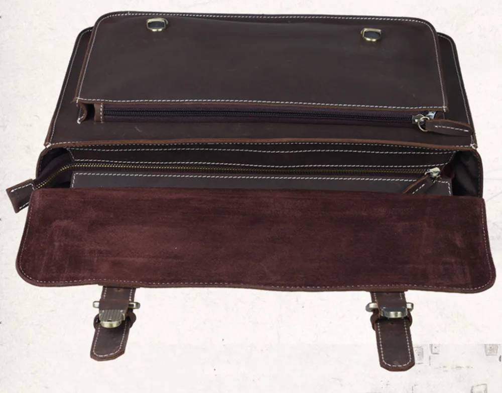 Briefcase Genuine Leather bag man Vintage Zipper Laptop iPad Phone Crossbody Shoulder Bag for Man Case Office Portfolio Handbag