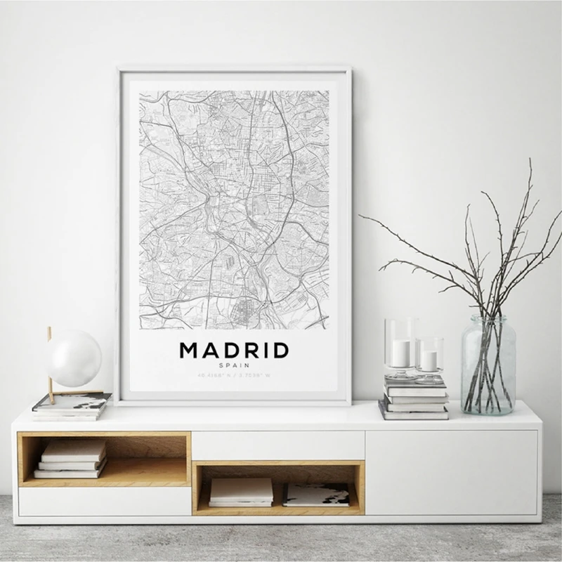 Мадрид, Испания, плакат-карта и принты, настенное искусство, современный минимализм, холст, живопись, Мадрид, типографика, картина для декора гостиной