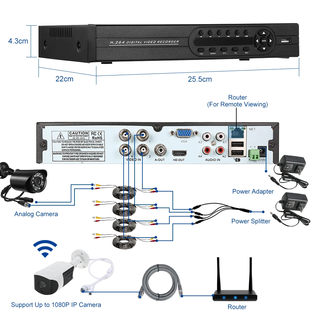4CH 1080 P видеонаблюдения DVR безопасности Системы комплект Поддержка P2P облако Onvif IR-CUT фильтр инфракрасный Ночное видение Всепогодный
