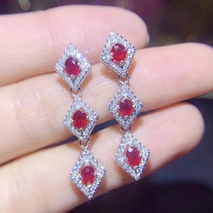 

Natural ruby drop earring Free shipping Natural real ruby 925 sterling silver 0.35ct*6pcs gemstone Fine jewelry #J19011108
