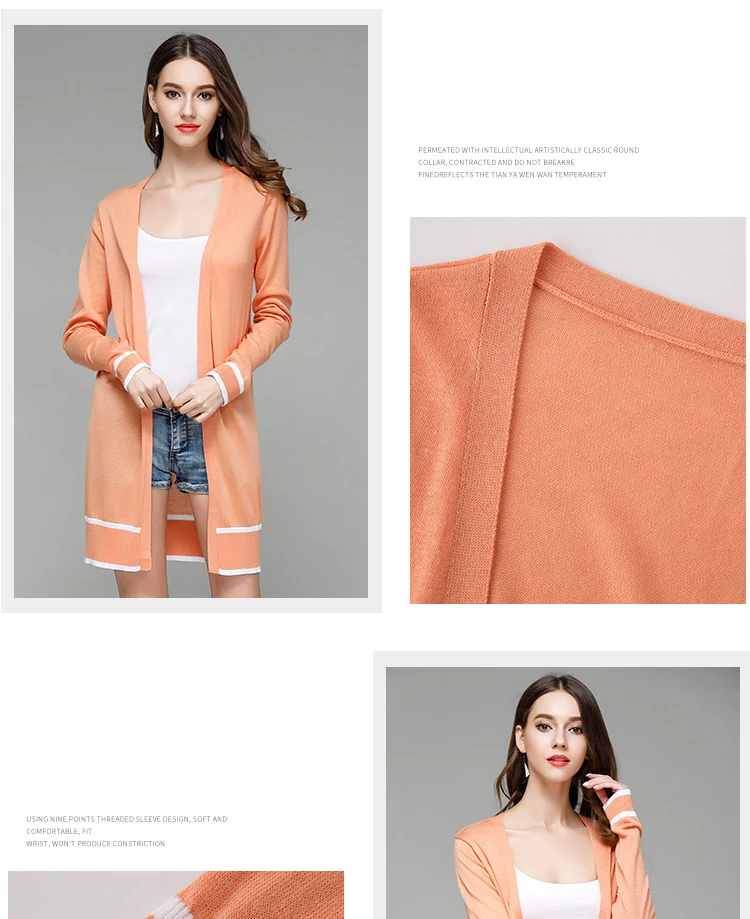 Korean women's striped women's knitted cardigan long sleeve thin sweater coat (1)