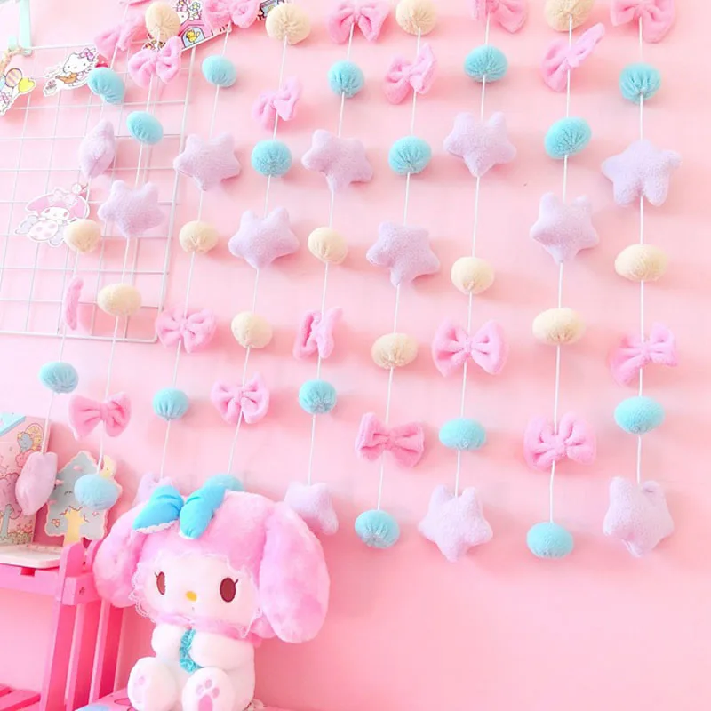 

Lovely Pink Star Bow Curtains Girl Bedroom Children's Room Soft curtain hanging Half-curtain Panel Short Door Curtain DL012-30
