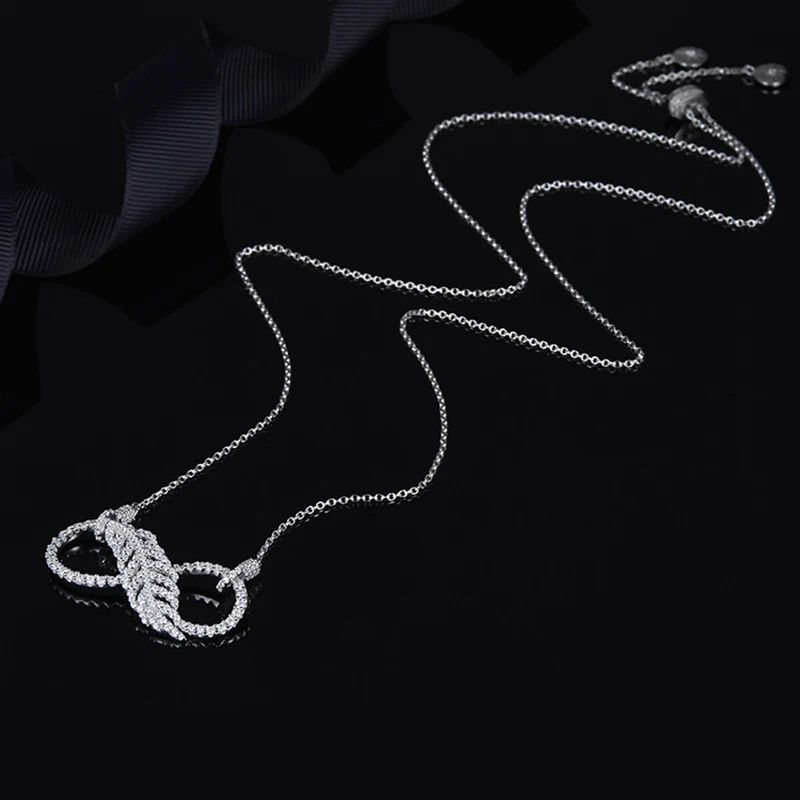

Feather Necklace S925 Sterling Silver Inlay Zircon Long Pendant Jewelry Fits Moroccan Jewelry with Women's Ball Gift