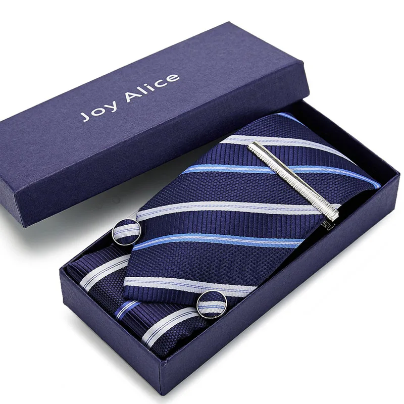  Gift box packing men brand luxury necktie pocket square Cufflinkspin Men neck ties silk tie set cuf