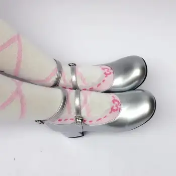 

4.5cm Women's Silver Comfortable Round Toe Lolita Heel Pumps Ankle Strap Princess Lolita Shoes