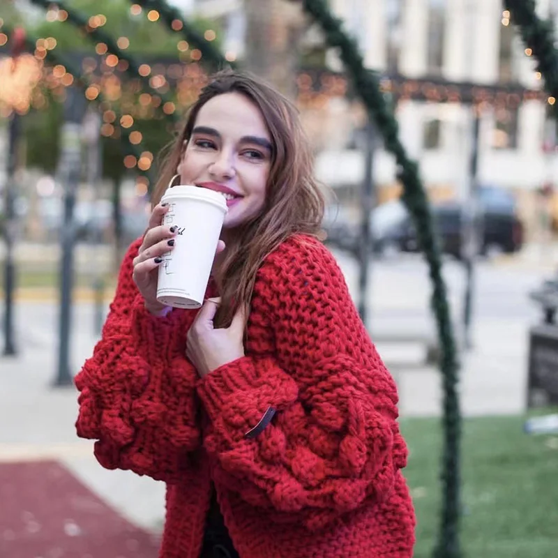 Try Everything 2018 Women Winter Sweater Cardigan Black Hand Knitted Long Sleeve Cardigan Female Thick Pull Femme Hiver Sweaters