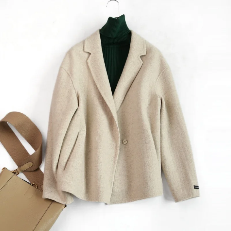 Woolen Overcoat Short Wool Jacket Women Fashion Autumn Winter Slim Herringbone Short Coat