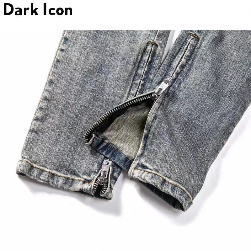 Ripped Jeans DARK ICON Ripped Side Zipper Jeans Men New Stonewashed Destroyed Men's Jeans