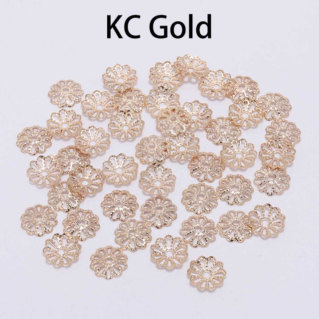 7 9mm  Gold Flower Petal Beads Caps Bulk End Spacer Charms Bead Caps For Jewelry Making Accessories DIY Supplies