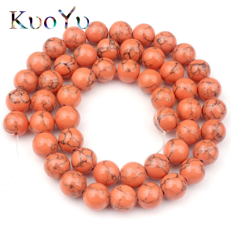 Orange Turquoises Stone Beads Smooth Round Loose Beads For Jewelry
