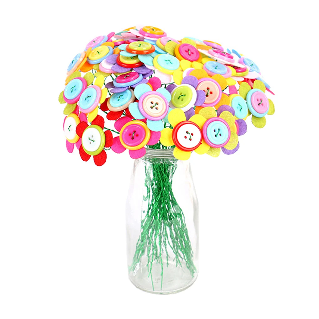  DIY Non-woven Button Artificial Flower Pot Children Handicraft Toys Kids Early Childhood Educationa - 32974180664