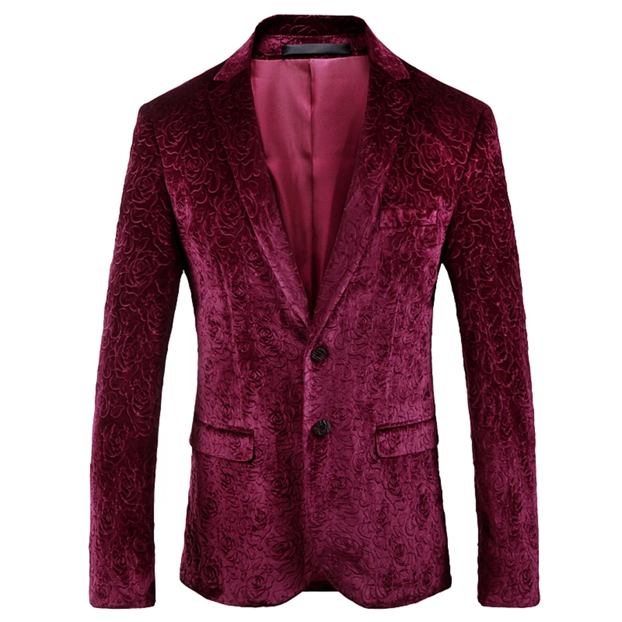 Red Velvet Blazer Men Luxury Paisley Flower Office Wedding Luxury Man