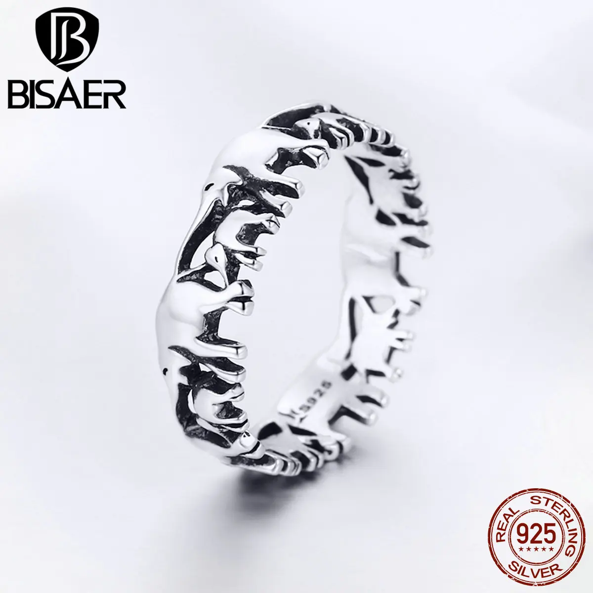 

BISAER 925 Sterling Silver Anel Party Vintage Silver Animal Ring Stackable Elephant Finger Ring Women Wedding Jewelry ECR344