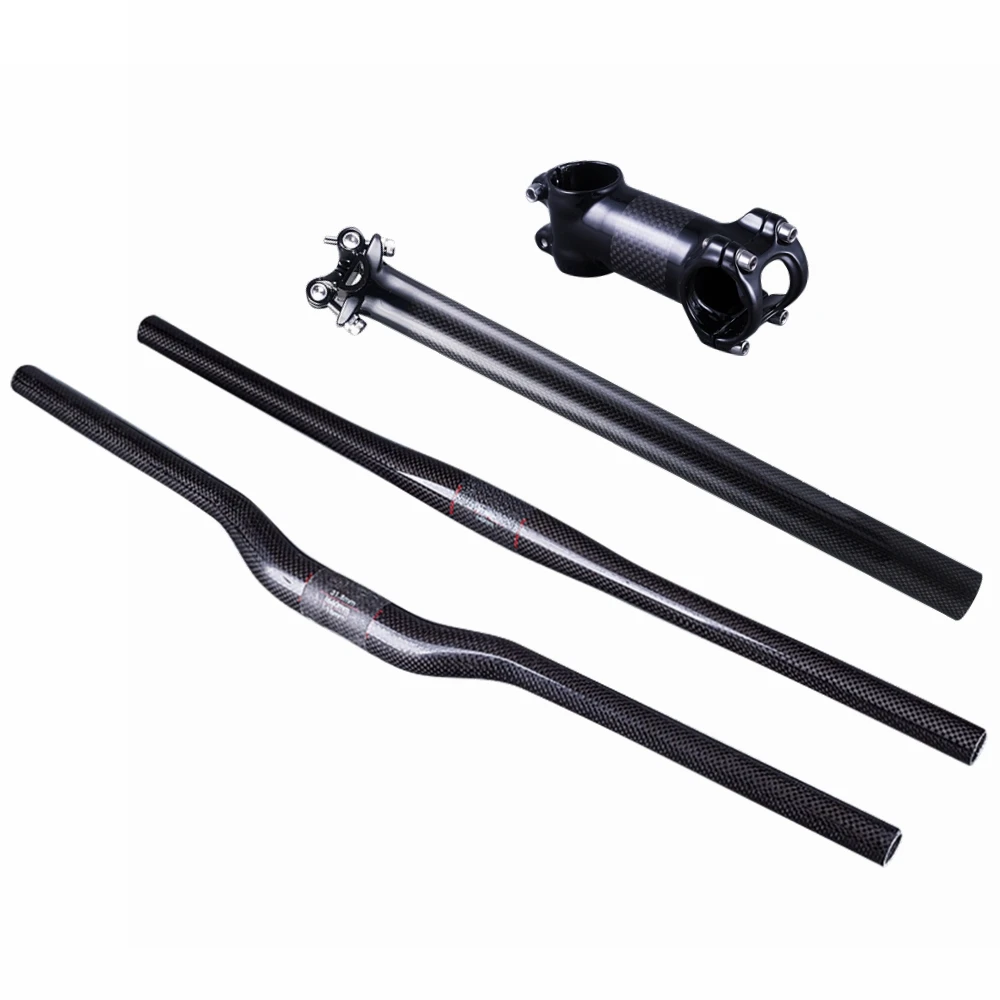 Glossy 3K Carbon Fiber Bicycle Handlebar + Stem + Seatpost For Mountain