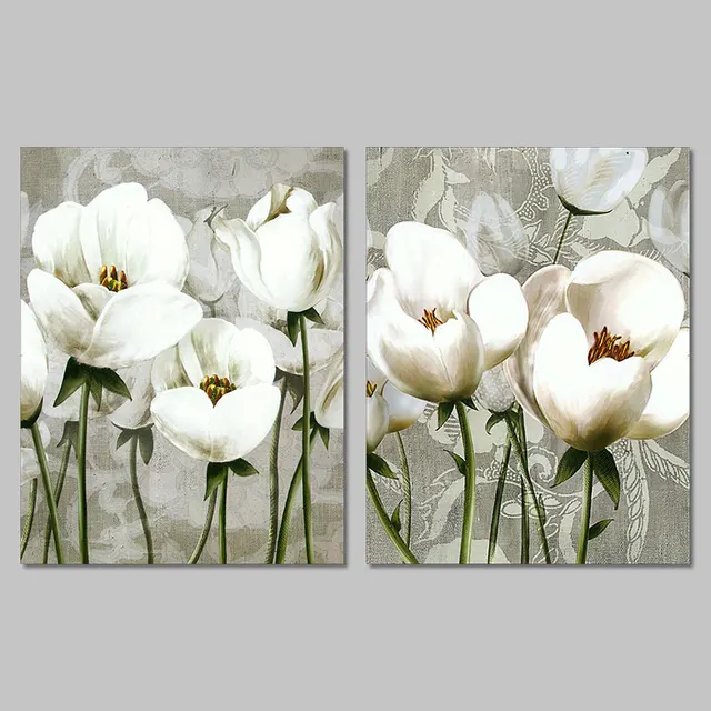 retro fashion white flower decoration posters wall art pictures 2pcs