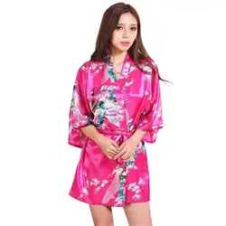Ярко-розовый китайских Для женщин Silk район Мини халат сексуальное кимоно Ванна платье интимное белье пижамы плюс Размеры размеры s m l xl XXL