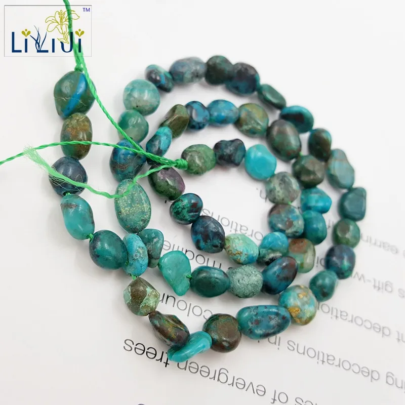 

LiiJi Unique Natural Stone Chrysocolla Nugget Irregular 5x7-6x10mm Loose beads approx 39cm DIY Jewelry Making bracelet necklace