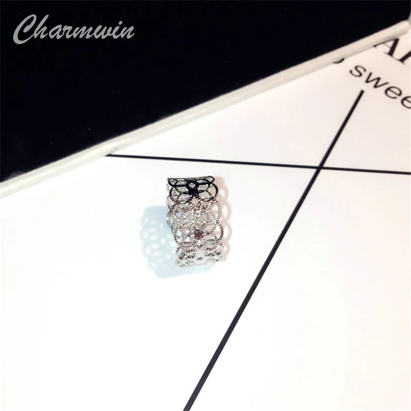 

Charmwin Hollow Flower Adjustable Rings For Women New Fashion Jewelry Silver Plated Open Ring PR0128