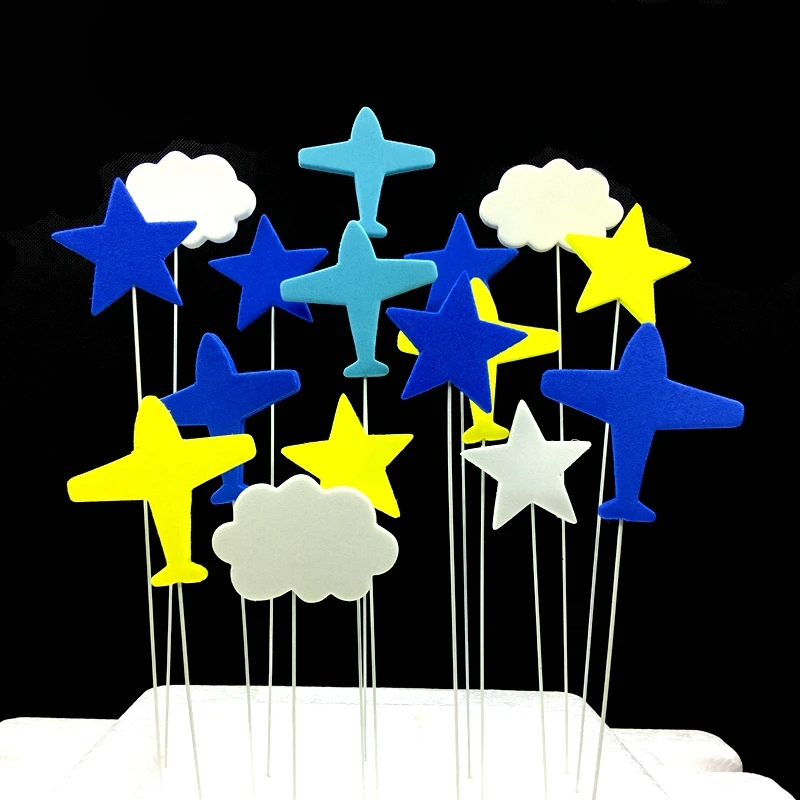 

1Set/lot Aircraft Cloud Stars Airplane Helicopter Cake Topper Picks Cupcake Wire Decoration Flags Kids Birthday Party Supplies