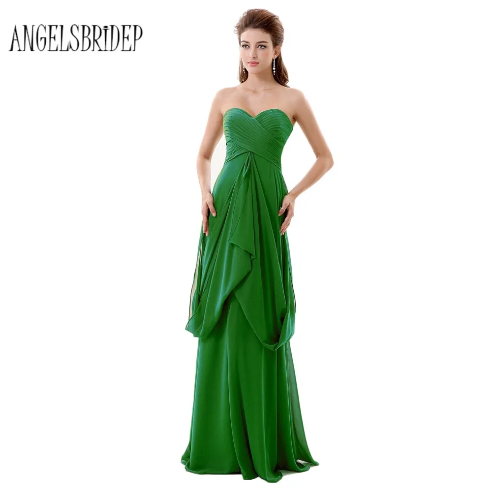 ANGELSBRIDEP Cheap Green Evening Dresses Strapless Chiffon Draped Prom
