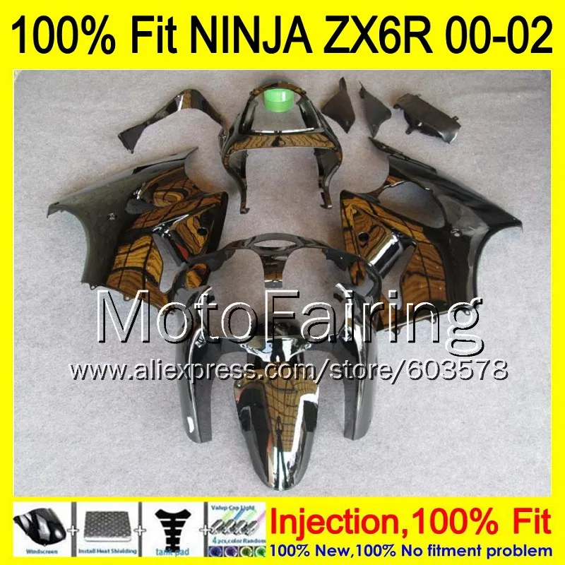 

8Gifts Injection mold Body For KAWASAKI NINJA ZX-6R 00-02 INJ173 ZX 6R ZX6R 00 01 02 ZX636 2000 2001 2002 Fairing gloss black