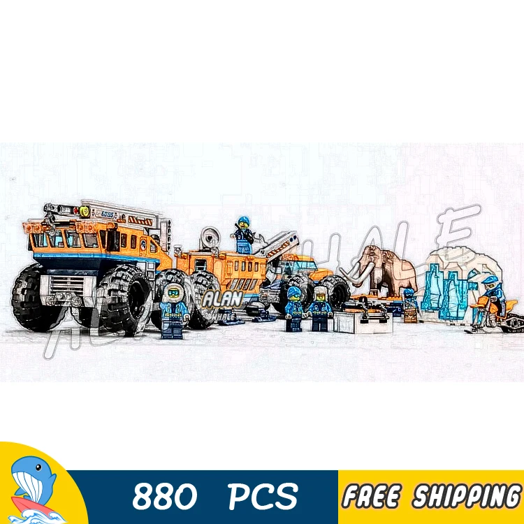 

880PCS City Arctic Mobile Exploration Base Mobile lab Frozen Mammoth 10997 Figure Building Blocks Toys Compatible