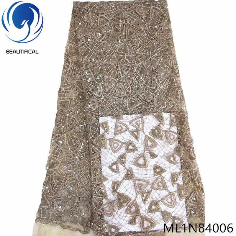 

Beautifical african lace fabrics Latest sequins embroidery design nigerian net lace fabric with sequins for dress ML1N840