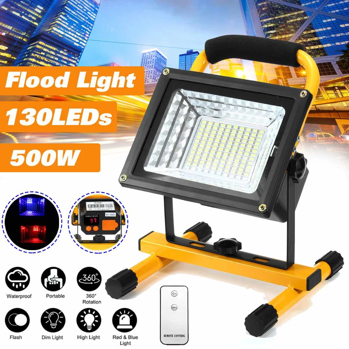 500W 130 LED Rechargeable Floodlight Waterproof Spot Work Camping Outdoor Handheld Work Lights Power By 18650 Portable Lantern