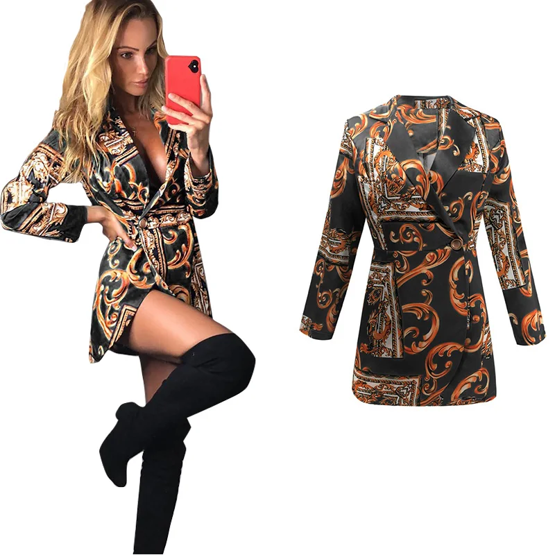 

Women Satin Silk Jacket Sexy Casual Two Styles Single Button Luxury Satin Print Jackets For Summer Autumn
