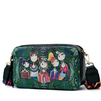 

Women Bag Brand Luxury Design Handbag 2018 Green Forest Series Shoulder Bags Small Handbags Cartoon Print Messenger Bags Ladies