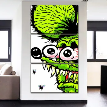 

Decor Living Room Cuadros Home Wall Art Picture 3 Pieces Comic Humor Rat Fink Poster Modular Canvas Painting HD Prints Artworks