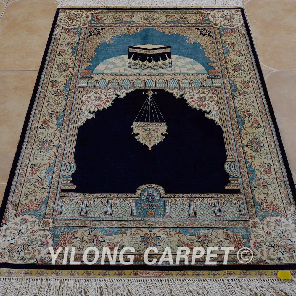 Yilong 3'x4.5' Handmade silk area carpet hand knotted persian prayer