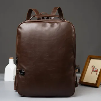 

041318 new hot man vintage leather travel backpack student school bag