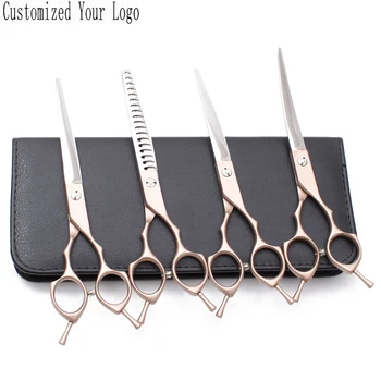 

Suit 6.5" 4Pcs 440C Engrave Logo Straight Scissors Thinning Shears UP&Down Curved Shears Dog Grooming Scissors Pet Shears C3009