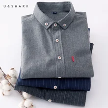U& SHARK, хлопковая фланелевая Мужская Повседневная рубашка с длинным рукавом, облегающая Мужская рубашка в полоску, весна, новая мужская рубашка, Camisa Masculina