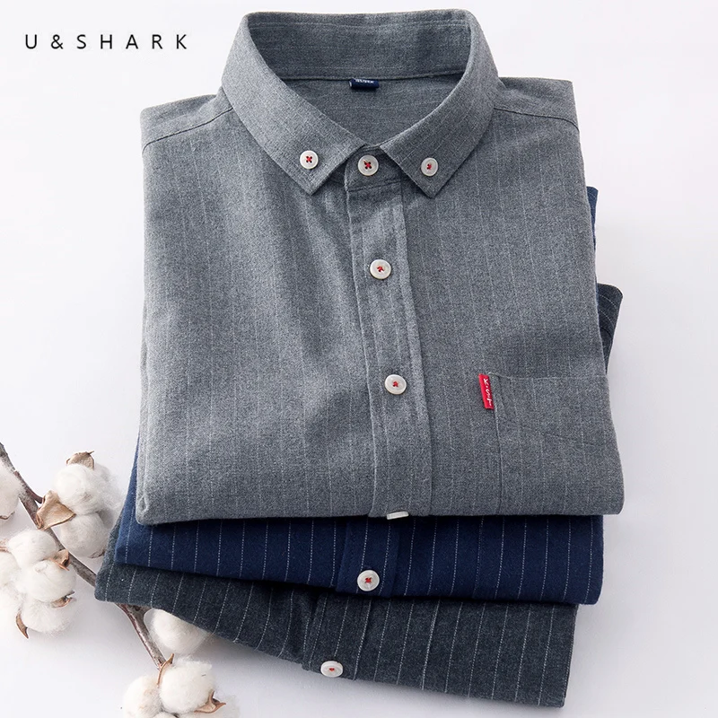 U & SHARK 100% хлопковая фланелевая рубашка для мужчин блузка с длинным рукавом
