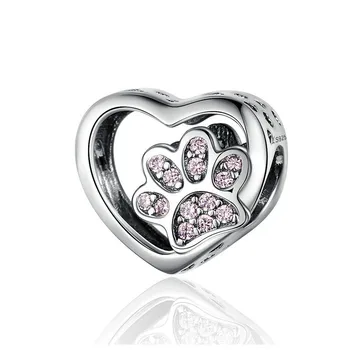 

Cat Love Heart-shape Charm 925 Sterling Silver Paw Footprints Heart Charms For Bangle Bracelet Fine Jewelry Scc1191