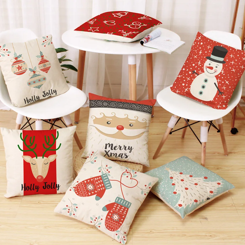 

Santa Claus Cushion Cover Snowman Elk Pillow Case Christmas Decoration Pillowcases Sofa Bed Car Seat Cover fronha da almofada