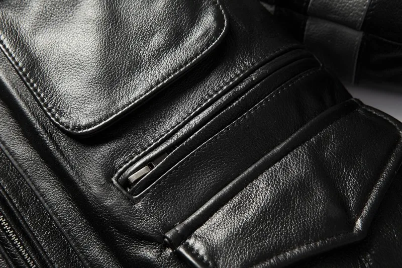 Новые мужские классические Куртки из натуральной коровьей кожи M65 с четырьмя карманами, мотоциклетная куртка из натуральной кожи, облегающие черные авиационные куртки с отворотом